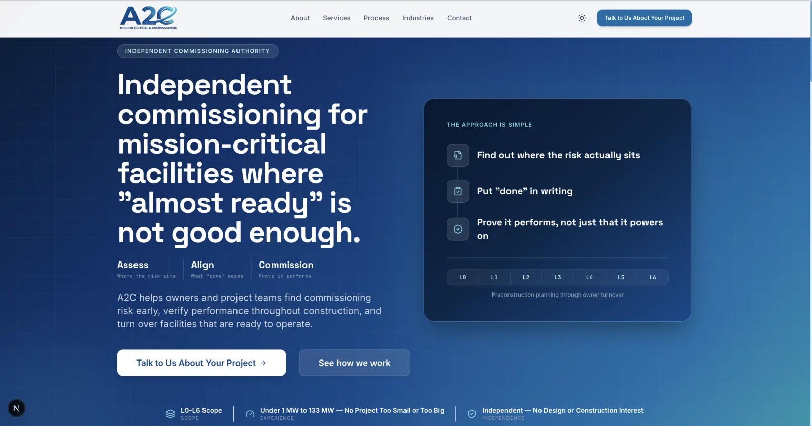 A2C Mission Critical & Commissioning website preview